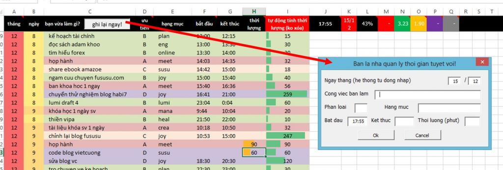 quản lý thời gian với Excel