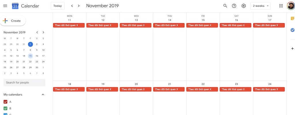 cách theo dõi thói quen với google calendar